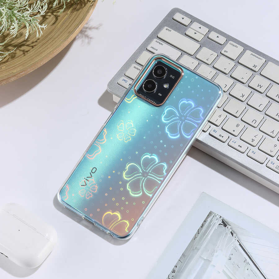 Vivo Y33S Kılıf Zore Sidney Desenli Sert Kapak Flower No3