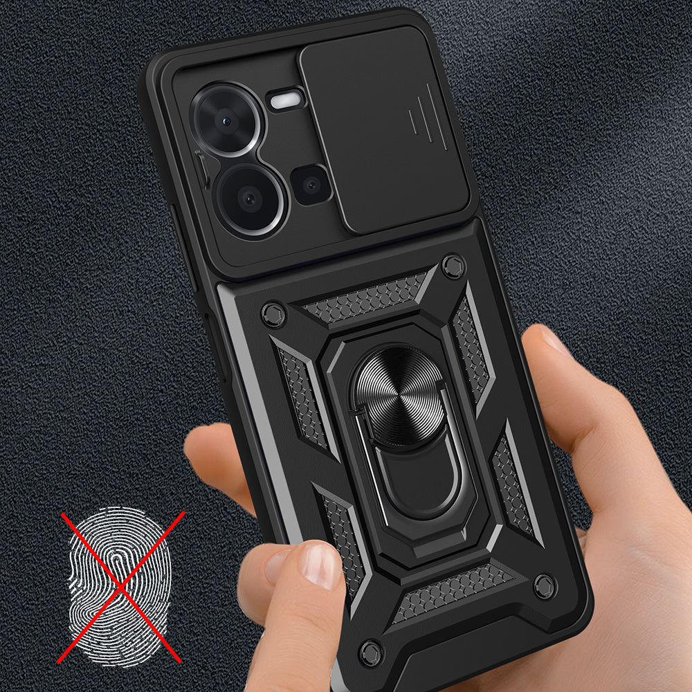 Vivo Y35 Kılıf Magnetik Standlı Kamera Korumalı Zore Sürgülü Vega Kapak Siyah