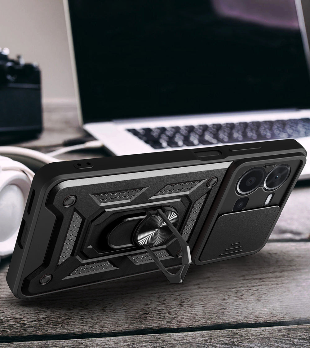 Vivo Y35 Kılıf Magnetik Standlı Kamera Korumalı Zore Sürgülü Vega Kapak Siyah