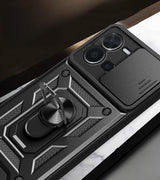 Vivo Y35 Kılıf Magnetik Standlı Kamera Korumalı Zore Sürgülü Vega Kapak Siyah