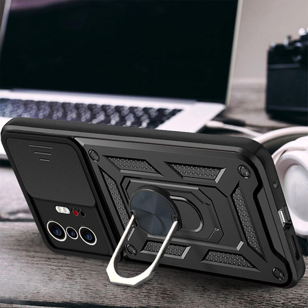 Xiaomi 11T Pro 5G Kılıf Magnetik Standlı Kamera Korumalı Zore Sürgülü Vega Kapak Siyah