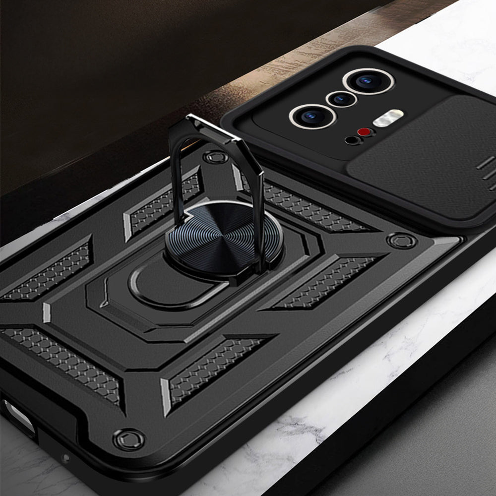 Xiaomi 11T Pro 5G Kılıf Magnetik Standlı Kamera Korumalı Zore Sürgülü Vega Kapak Siyah