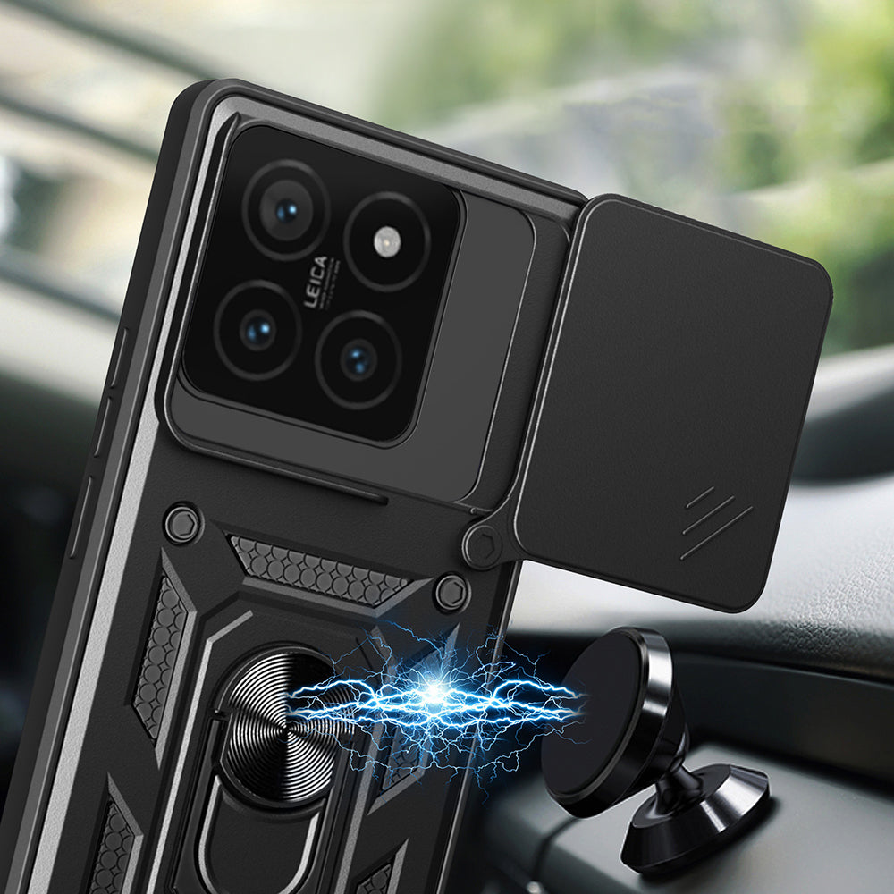 Xiaomi 14T Kılıf Magnetik Standlı Kamera Korumalı Zore Sürgülü Vega Kapak Mavi