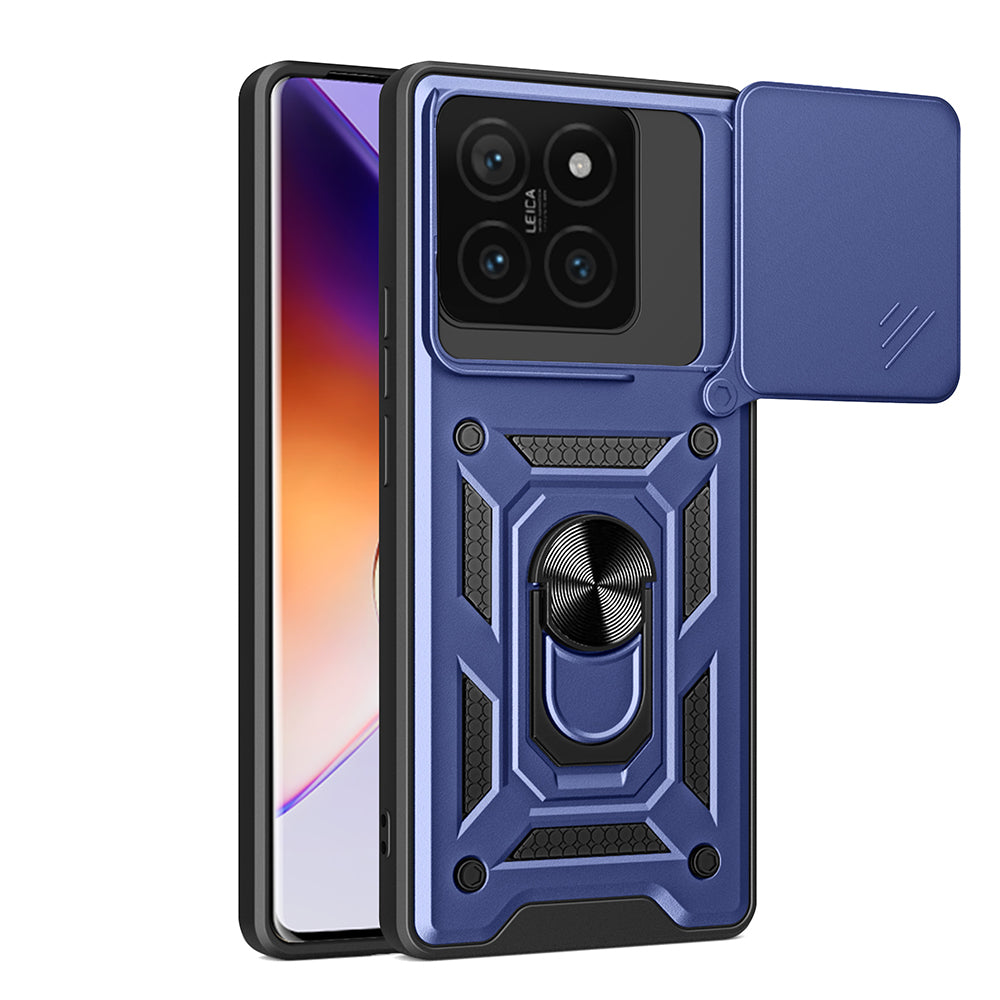Xiaomi 14T Pro Kılıf Magnetik Standlı Kamera Korumalı Zore Sürgülü Vega Kapak Mavi