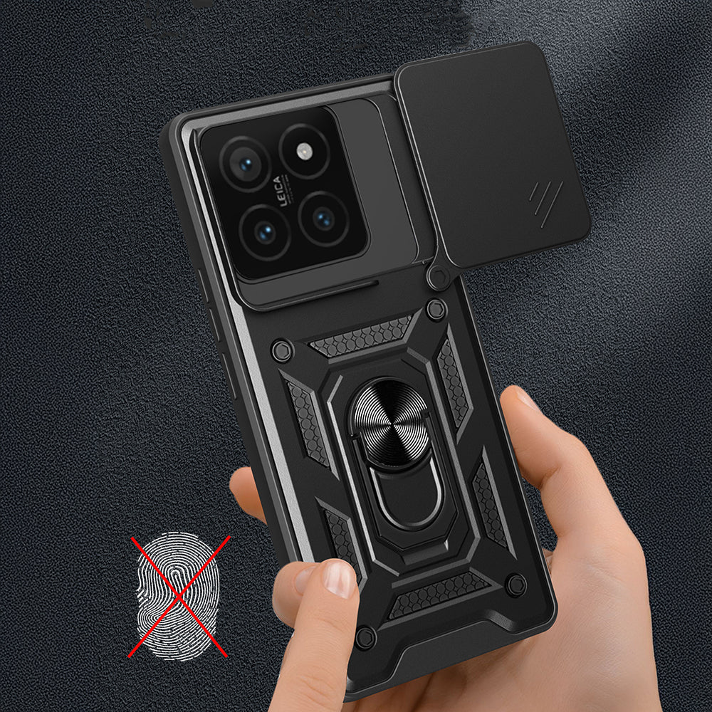 Xiaomi 14T Pro Kılıf Magnetik Standlı Kamera Korumalı Zore Sürgülü Vega Kapak Mavi