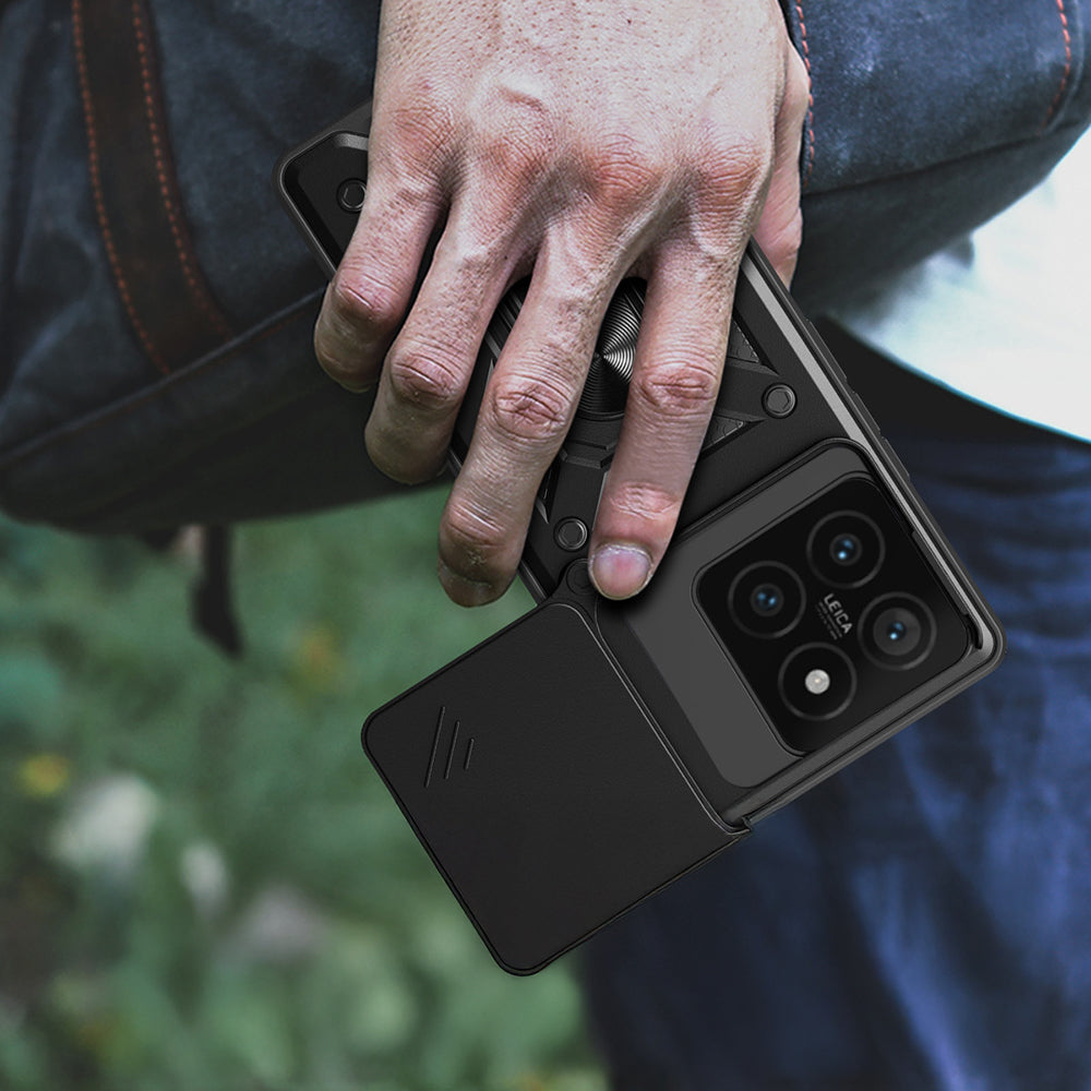 Xiaomi 14T Pro Kılıf Magnetik Standlı Kamera Korumalı Zore Sürgülü Vega Kapak Mavi