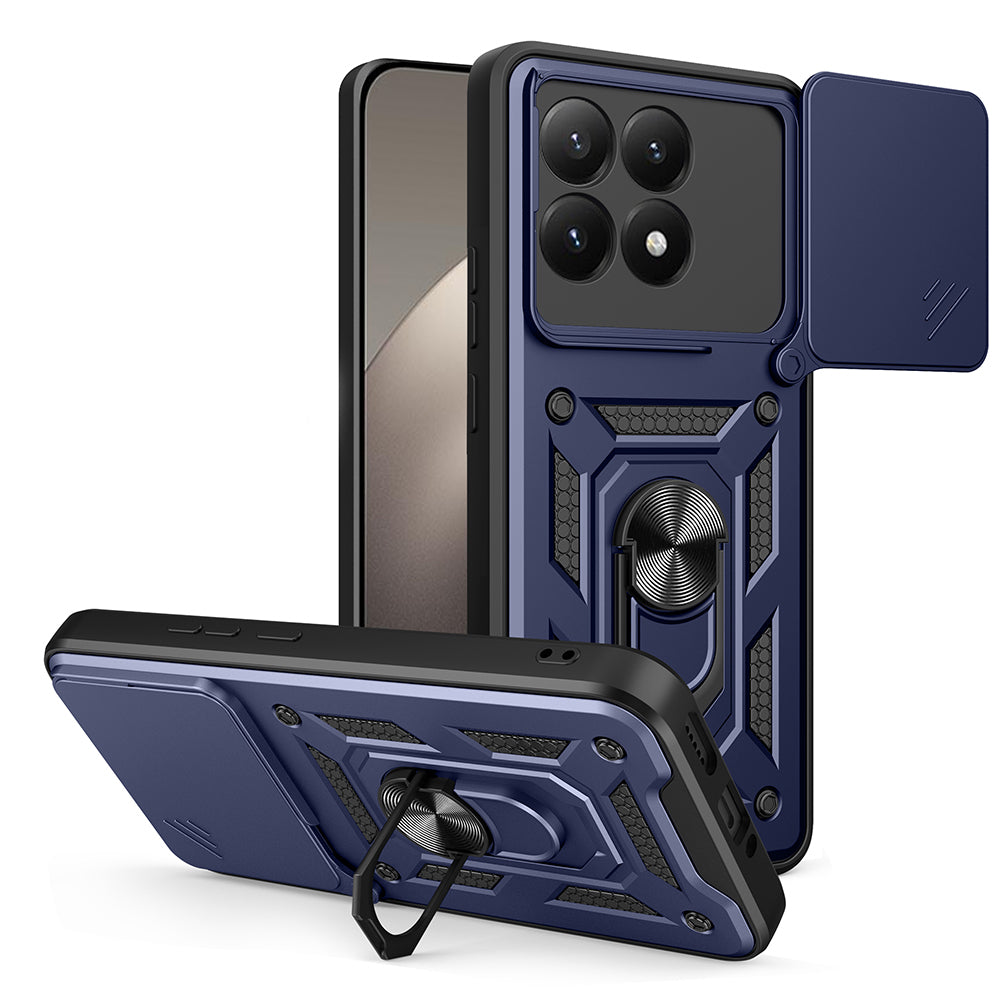 Xiaomi 15T Kılıf Magnetik Standlı Kamera Korumalı Zore Sürgülü Vega Kapak Mavi