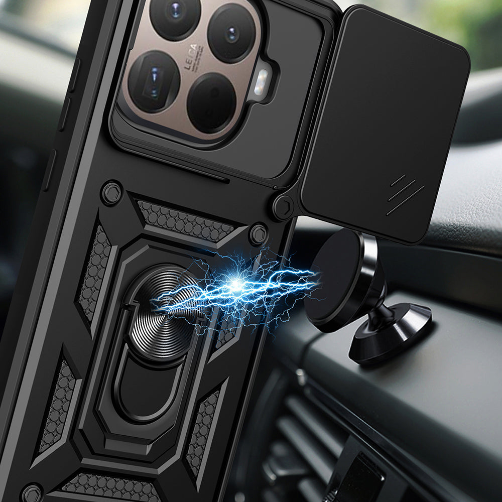 Xiaomi 15T Pro Kılıf Magnetik Standlı Kamera Korumalı Zore Sürgülü Vega Kapak Siyah