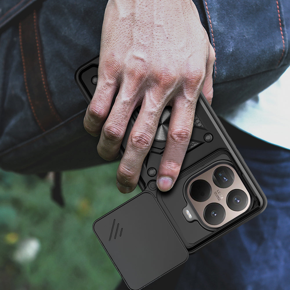 Xiaomi 15T Pro Kılıf Magnetik Standlı Kamera Korumalı Zore Sürgülü Vega Kapak Siyah