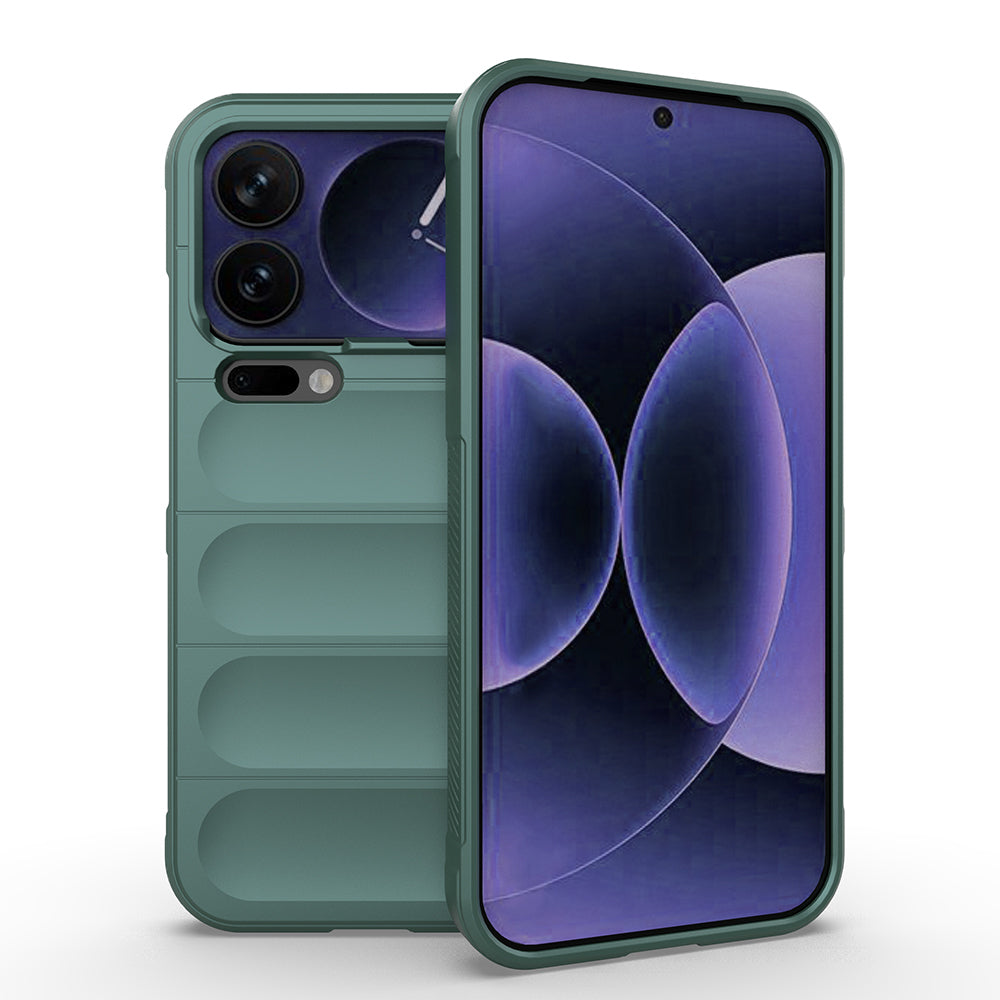 Xiaomi 17 Pro Max Kılıf Esnek TPU Oyuklu Arka Yüzey Tasarımlı Zore Etnik Silikon Kapak Koyu Yeşil