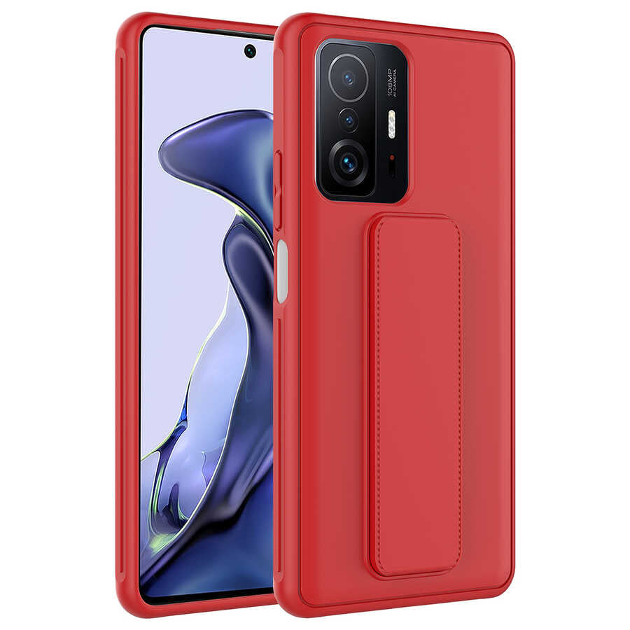 Xiaomi Mi 11T Pro 5G Kılıf Zore Qstand Kapak Kırmızı