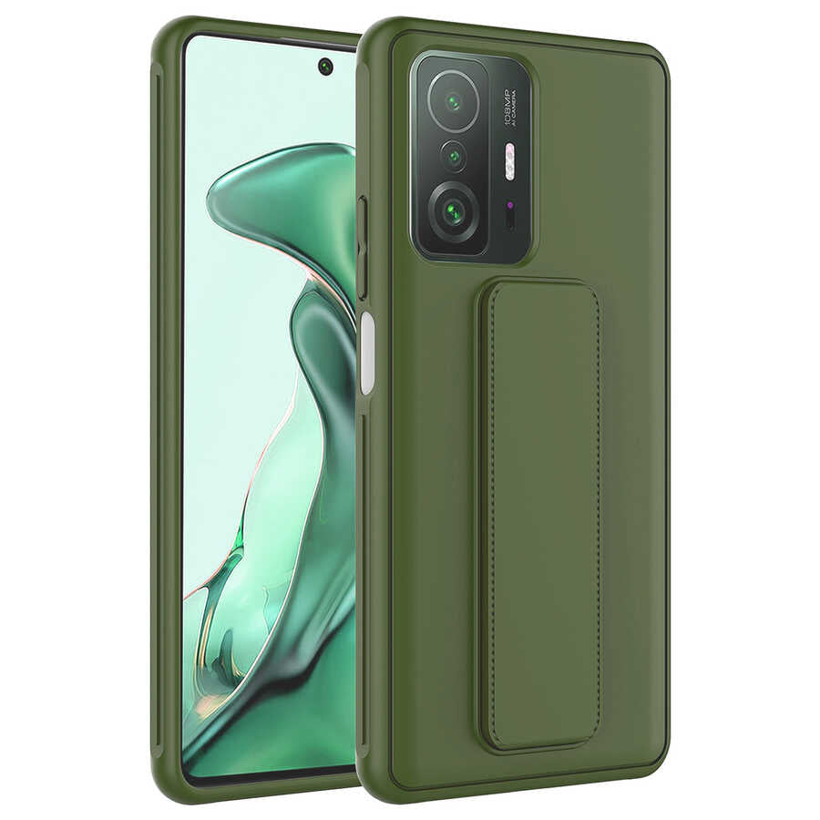 Xiaomi Mi 11T Pro 5G Kılıf Zore Qstand Kapak Koyu Yeşil