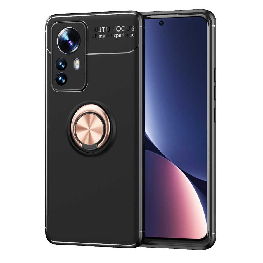 Xiaomi Mi 12 Kılıf Zore Ravel Silikon Kapak Siyah-Rose Gold
