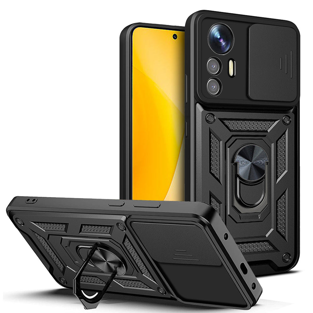 Xiaomi Mi 12 Lite Kılıf Magnetik Standlı Kamera Korumalı Zore Sürgülü Vega Kapak Siyah