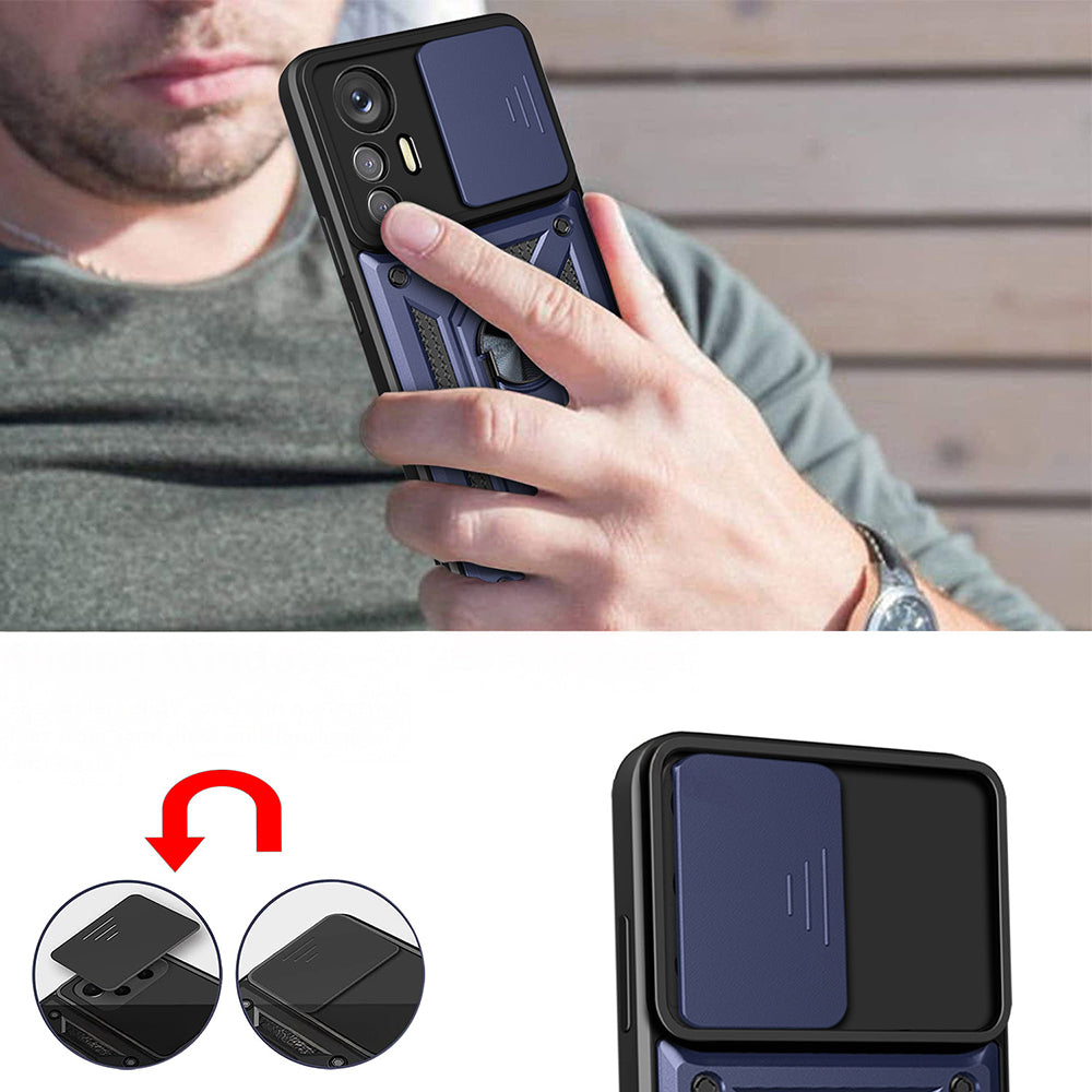 Xiaomi Mi 12 Lite Kılıf Magnetik Standlı Kamera Korumalı Zore Sürgülü Vega Kapak Mavi