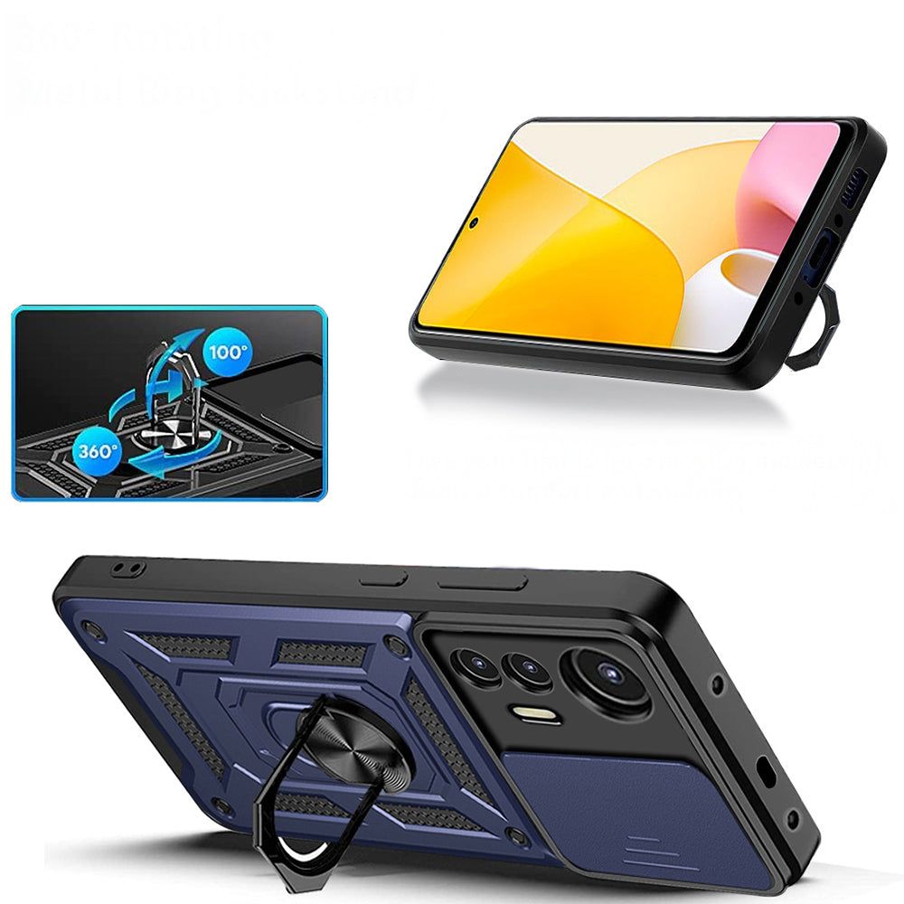 Xiaomi Mi 12 Lite Kılıf Magnetik Standlı Kamera Korumalı Zore Sürgülü Vega Kapak Siyah