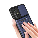 Xiaomi Mi 12 Lite Kılıf Magnetik Standlı Kamera Korumalı Zore Sürgülü Vega Kapak Mavi