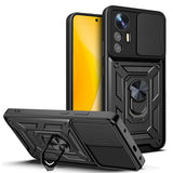 Xiaomi Mi 12 Lite Kılıf Magnetik Standlı Kamera Korumalı Zore Sürgülü Vega Kapak Siyah