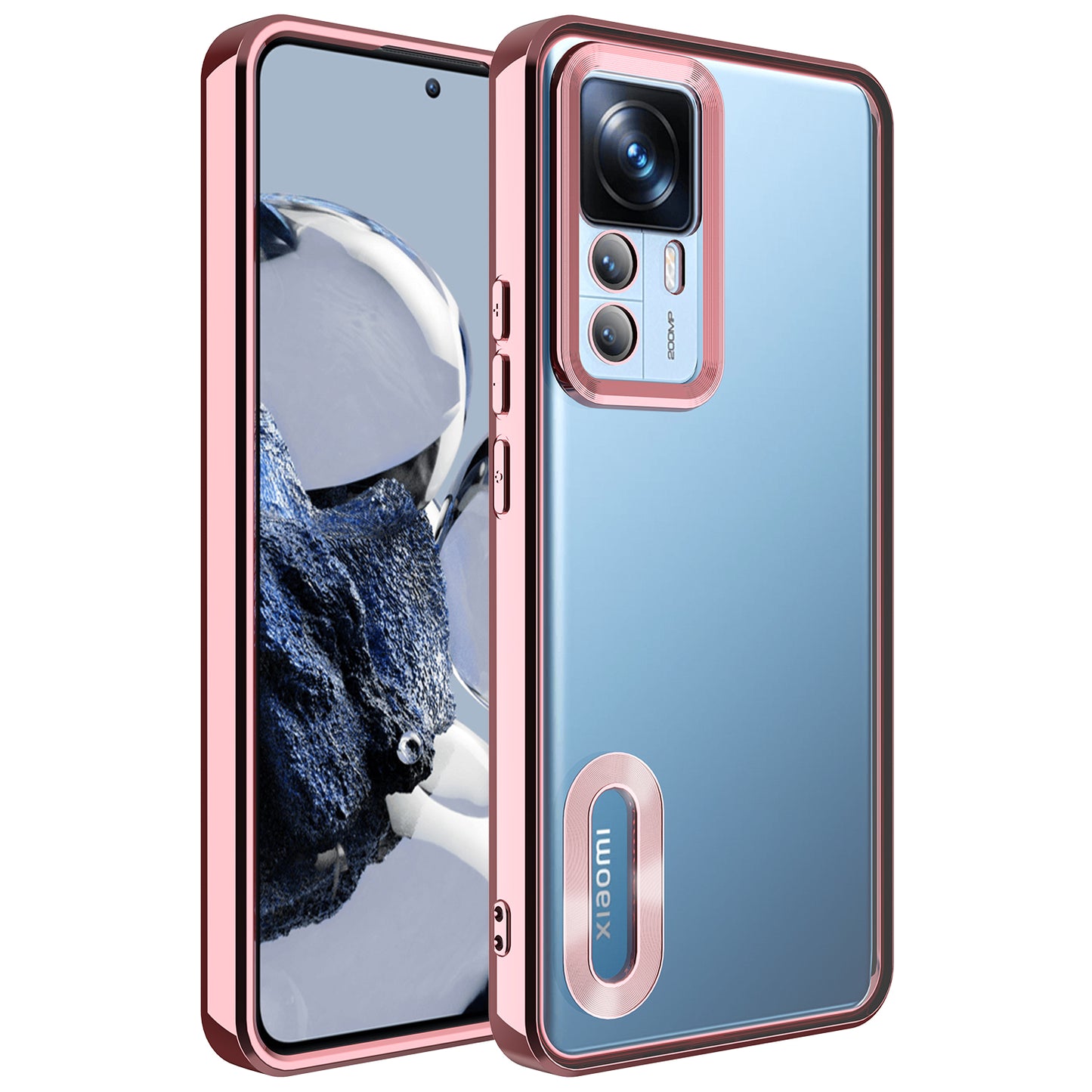 Xiaomi Mi 12T Pro Kılıf Kamera Korumalı Logo Gösteren Zore Omega Kapak Rose Gold