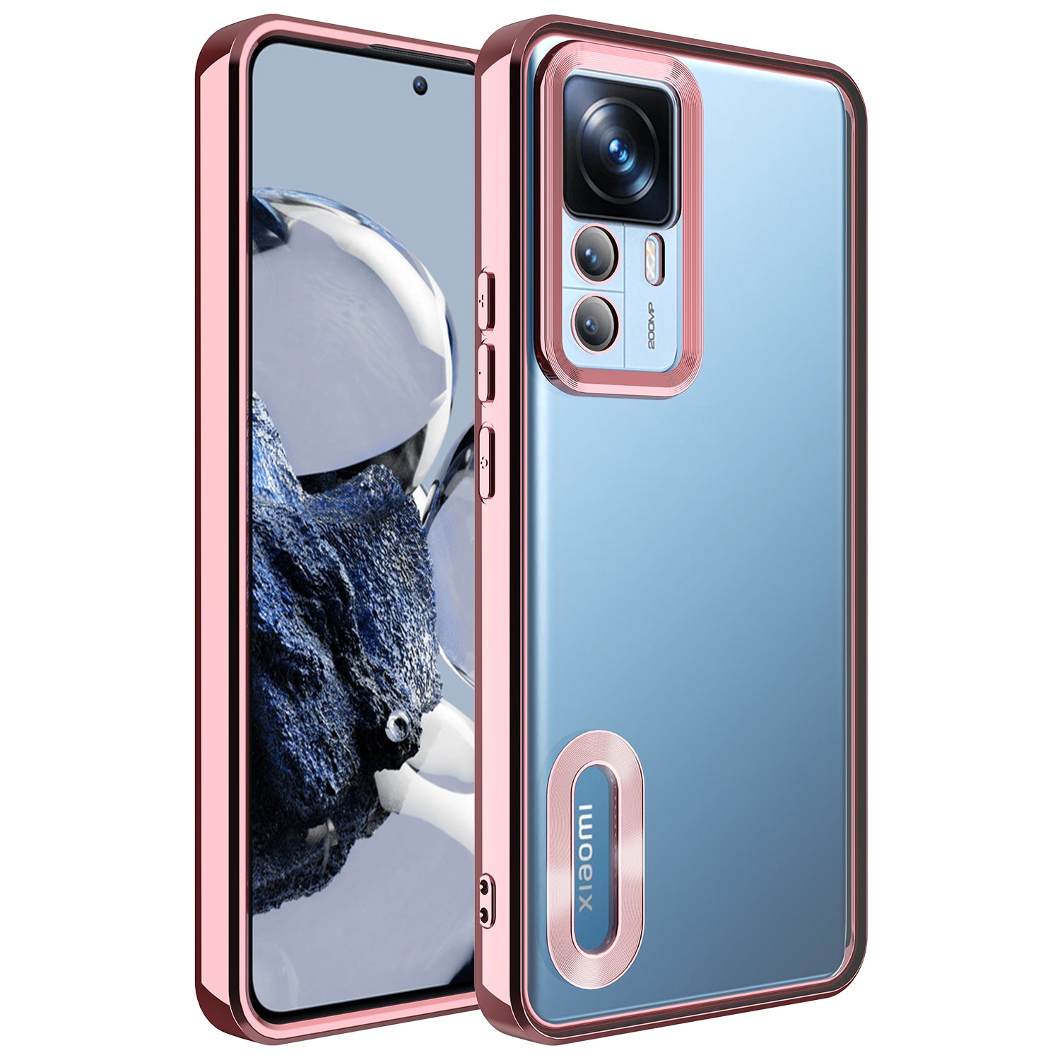 Xiaomi Mi 12T Pro Kılıf Kamera Korumalı Logo Gösteren Zore Omega Kapak Rose Gold