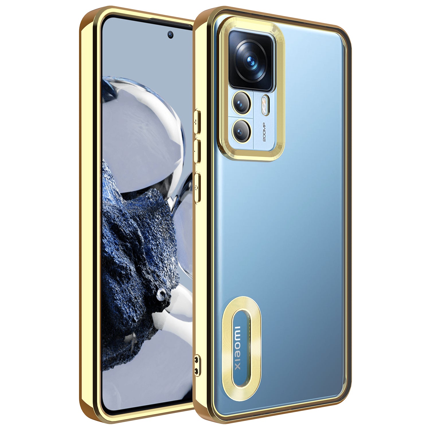 Xiaomi Mi 12T Pro Kılıf Kamera Korumalı Logo Gösteren Zore Omega Kapak Gold