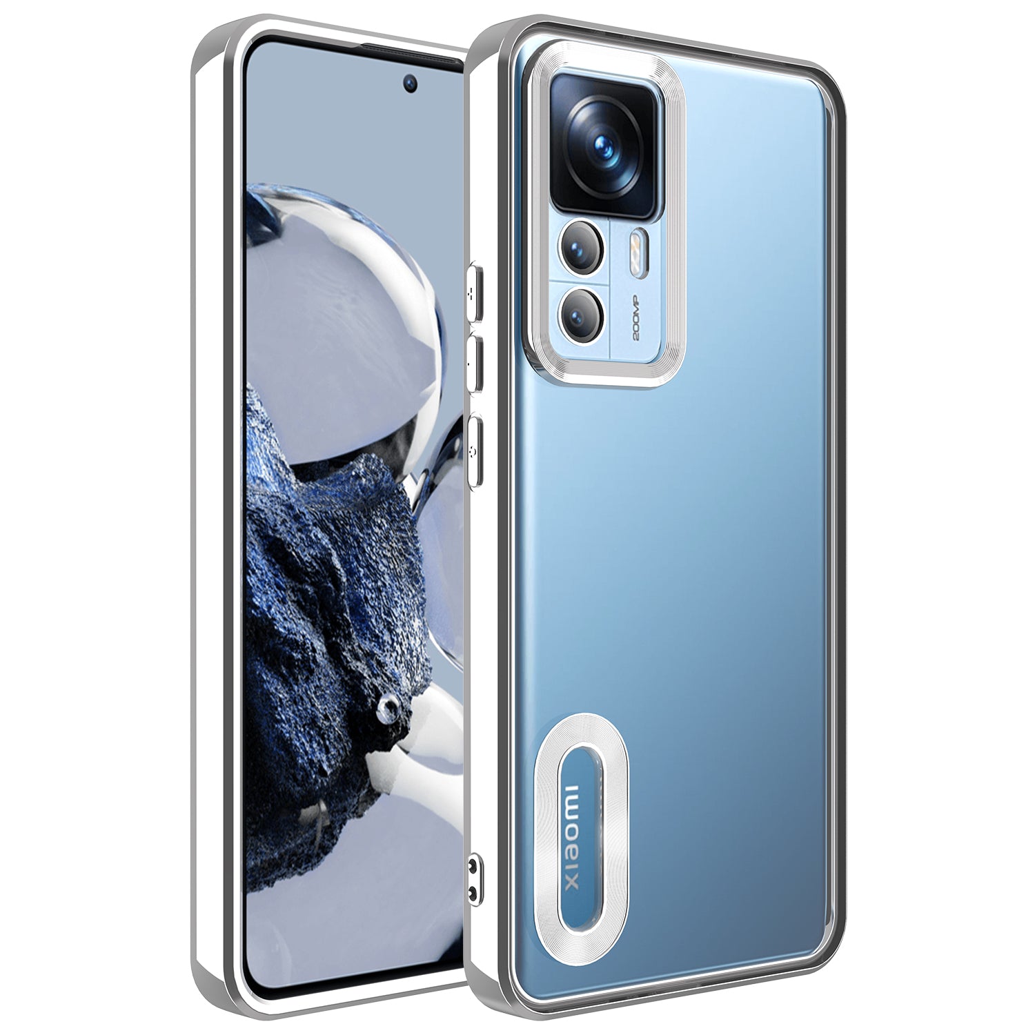 Xiaomi Mi 12T Pro Kılıf Kamera Korumalı Logo Gösteren Zore Omega Kapak Gümüş