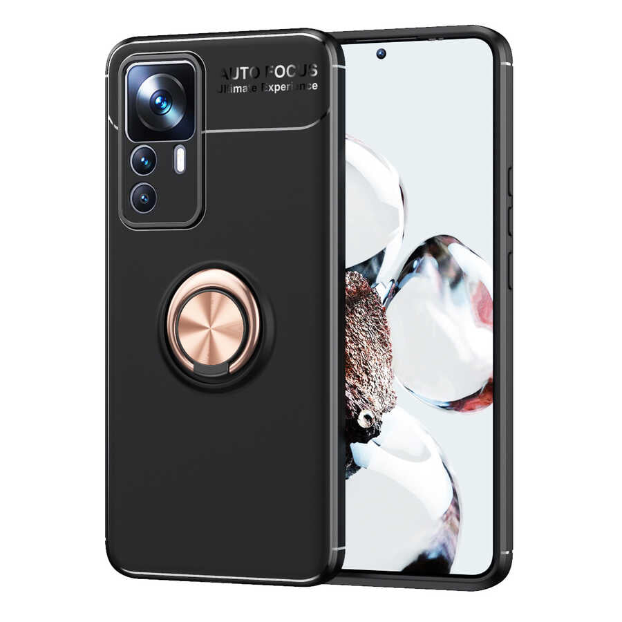 Xiaomi Mi 12T Pro Kılıf Zore Ravel Silikon Kapak Siyah-Rose Gold