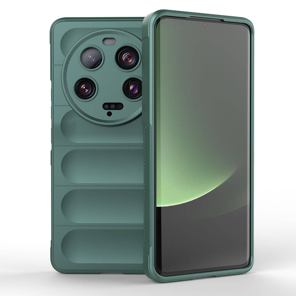 Xiaomi Mi 13 Ultra Kılıf Esnek TPU Oyuklu Arka Yüzey Tasarımlı Zore Etnik Silikon Kapak Koyu Yeşil