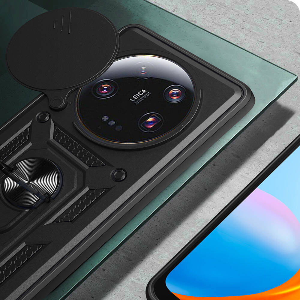 Xiaomi Mi 13 Ultra Kılıf Magnetik Standlı Kamera Korumalı Zore Sürgülü Vega Kapak Mavi