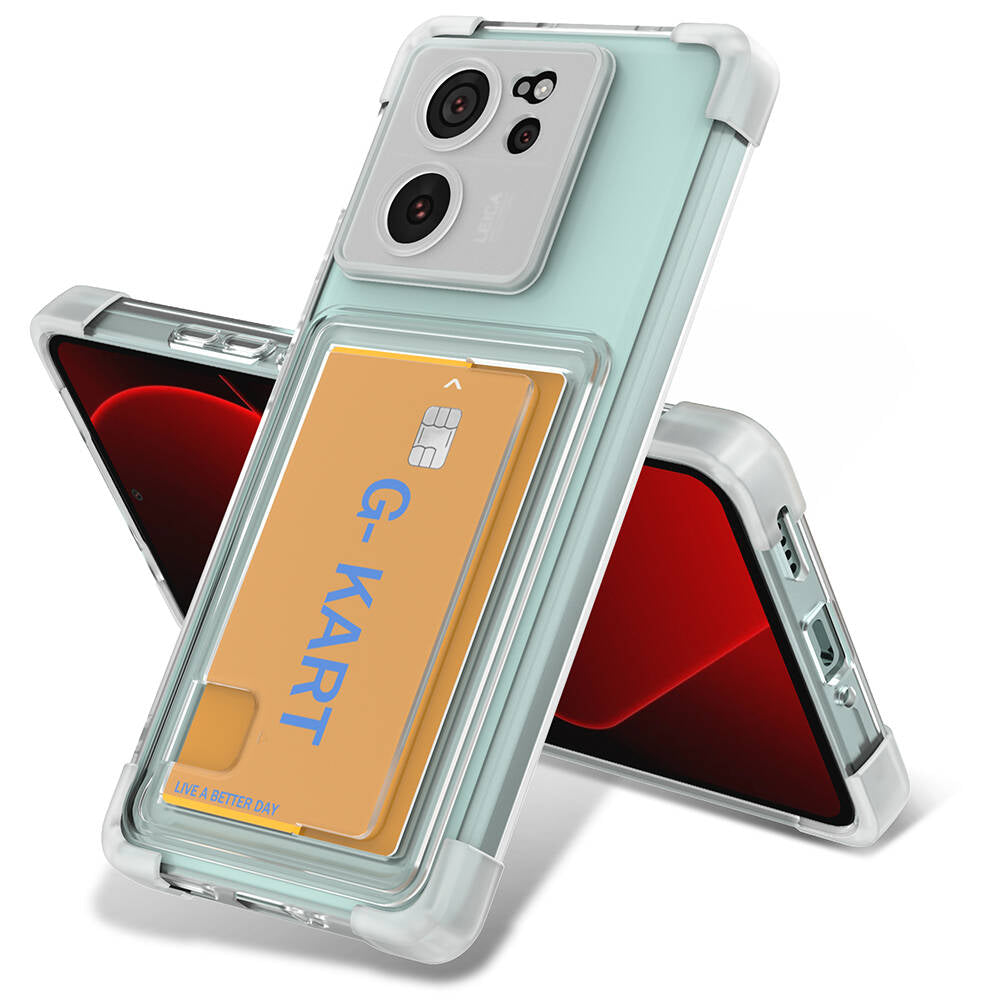 Xiaomi Mi 13T Kılıf Airbag Tasarımlı Şeffaf Kartlıklı Zore G-Kart Kapak Renksiz