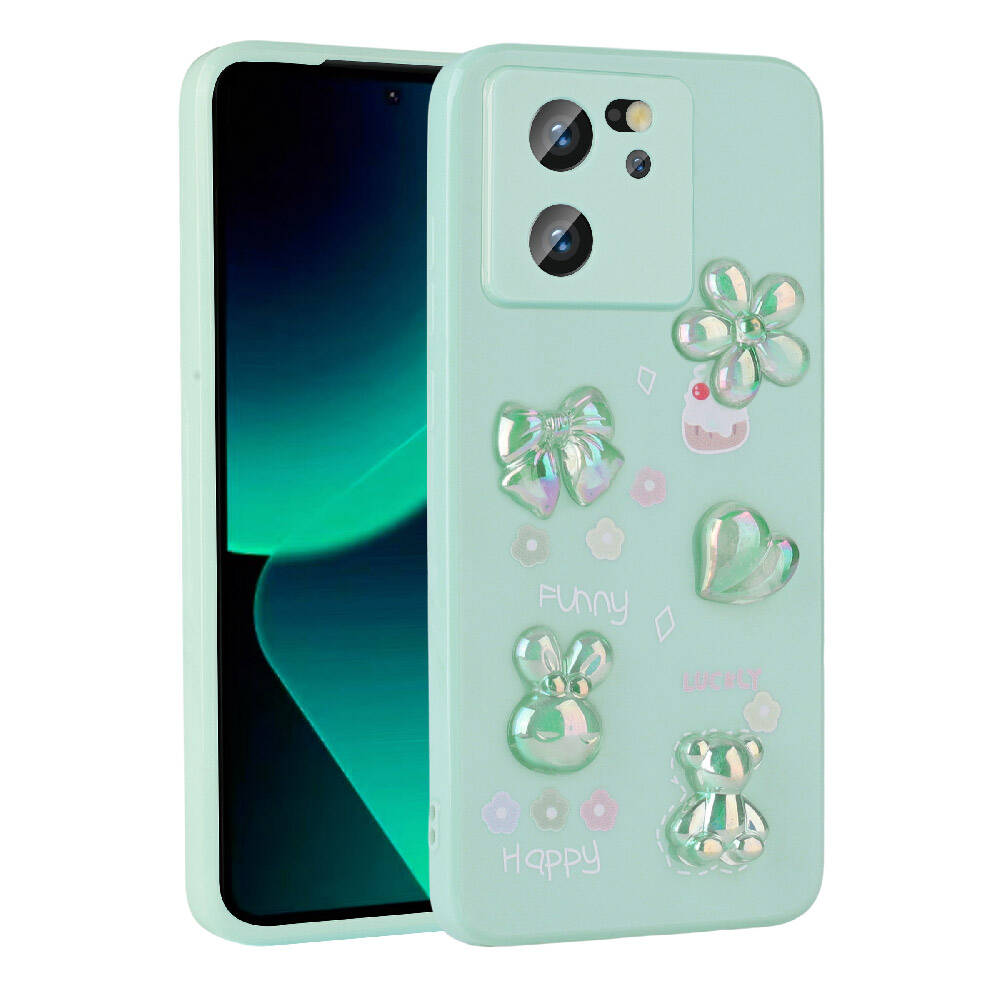 Xiaomi Mi 13T Kılıf Kabartma Figürlü Parlak Zore Toys Silikon Kapak Pembe