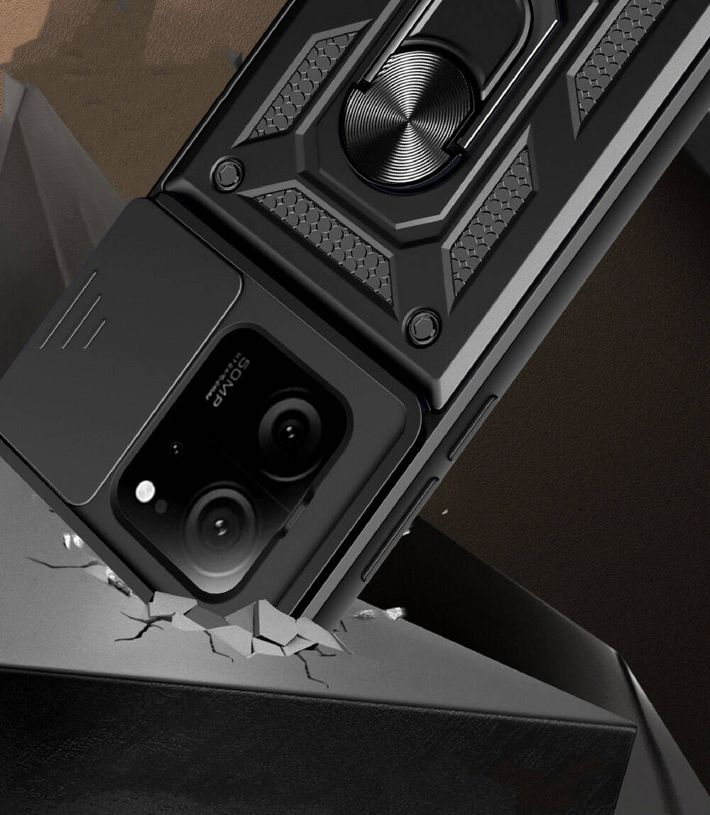 Xiaomi Mi 13T Kılıf Magnetik Standlı Kamera Korumalı Zore Sürgülü Vega Kapak Mavi