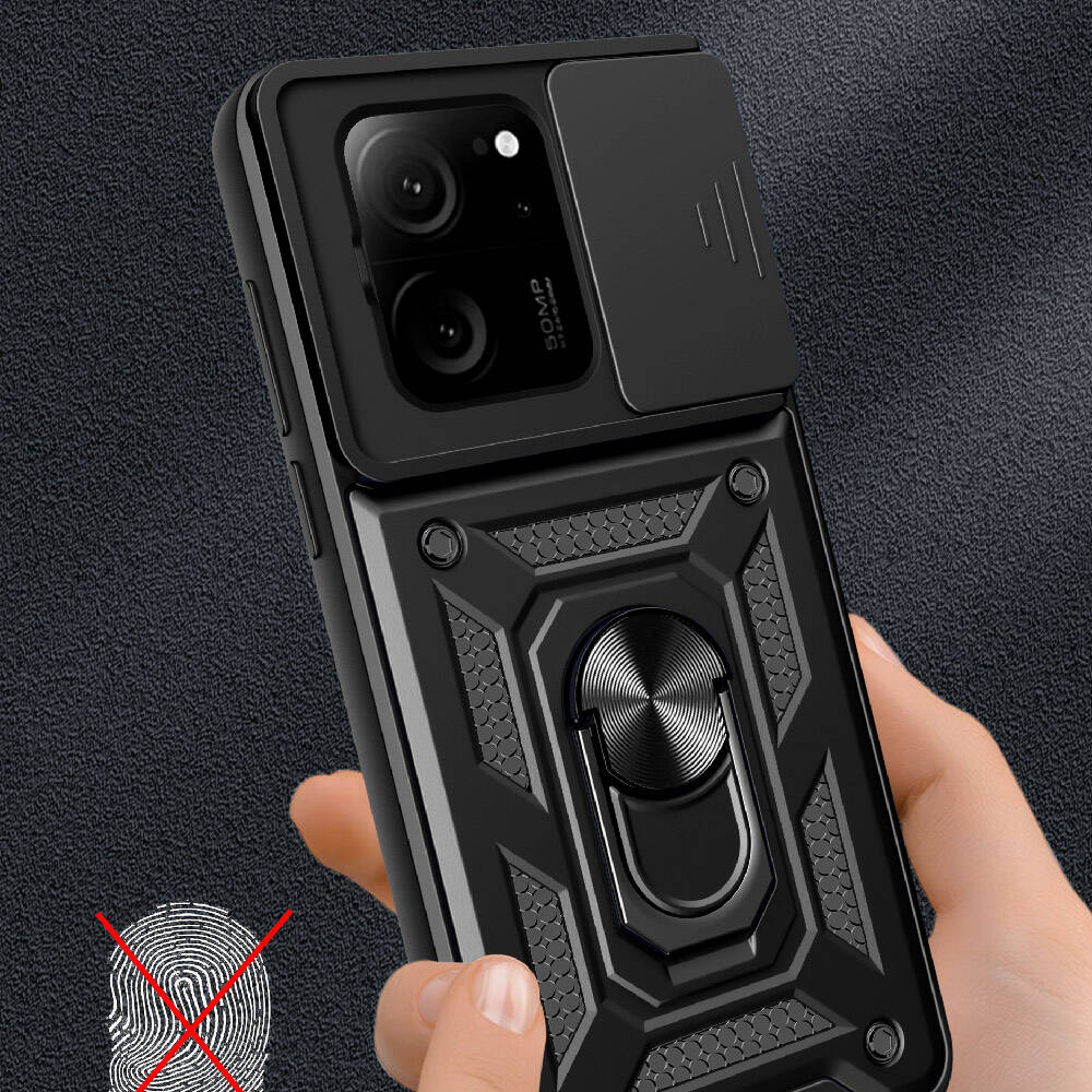 Xiaomi Mi 13T Kılıf Magnetik Standlı Kamera Korumalı Zore Sürgülü Vega Kapak Mavi