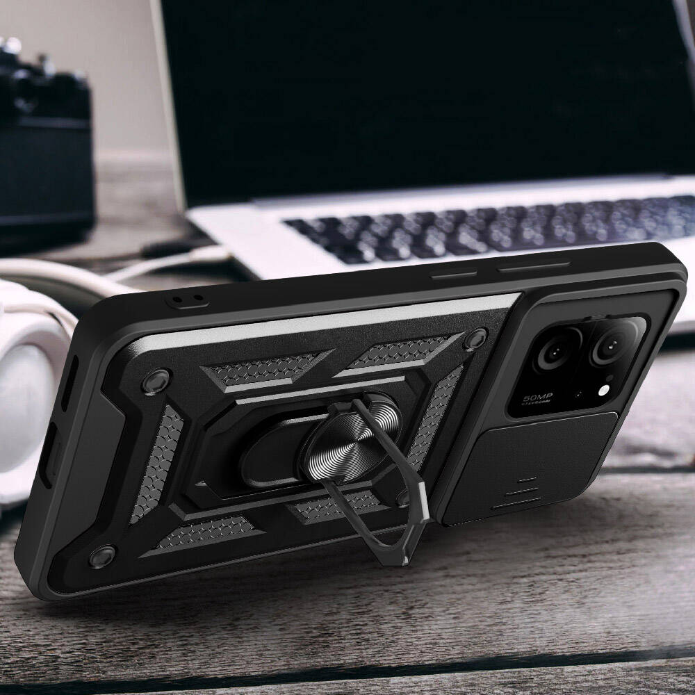 Xiaomi Mi 13T Kılıf Magnetik Standlı Kamera Korumalı Zore Sürgülü Vega Kapak Mavi