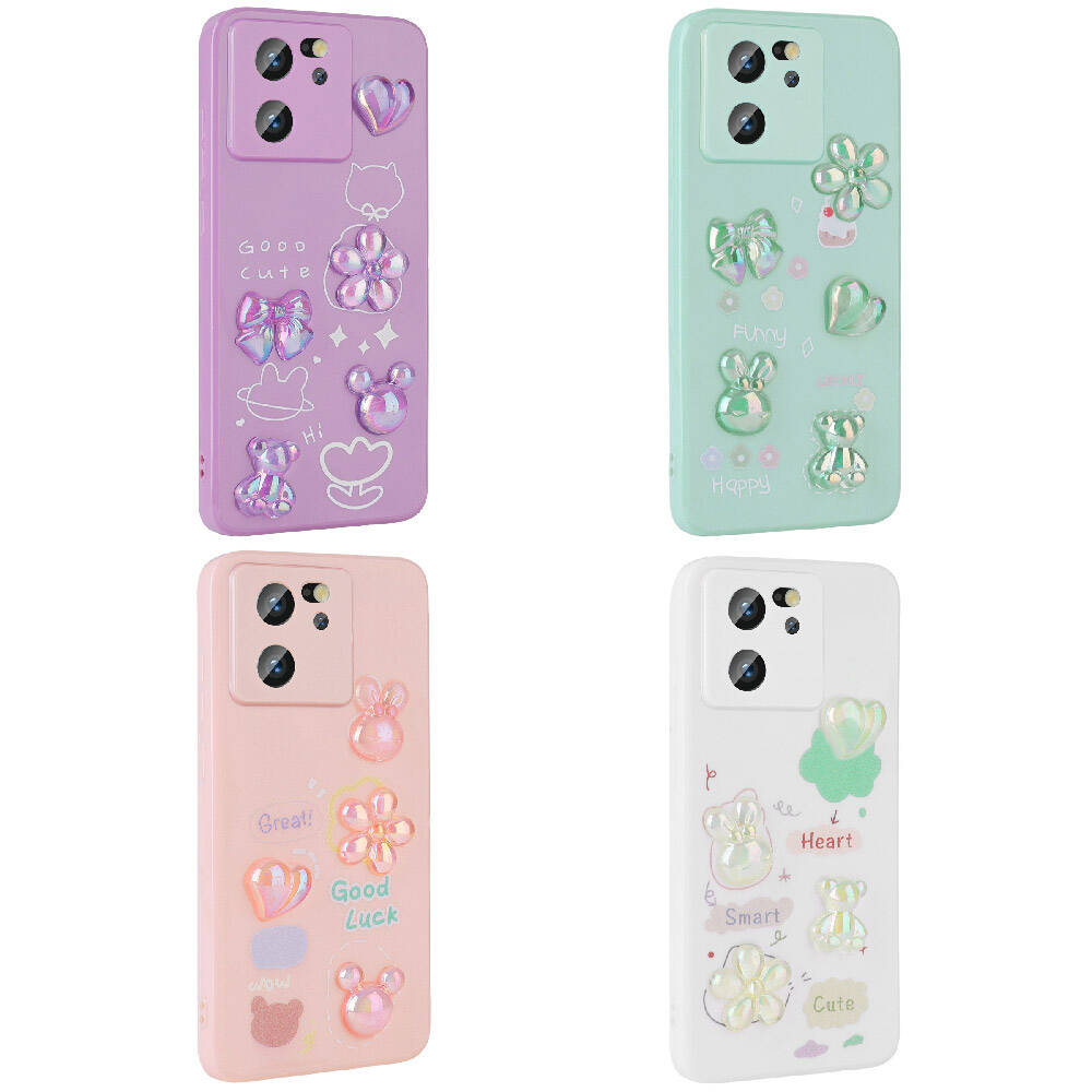 Xiaomi Mi 13T Pro Kılıf Kabartma Figürlü Parlak Zore Toys Silikon Kapak Pembe