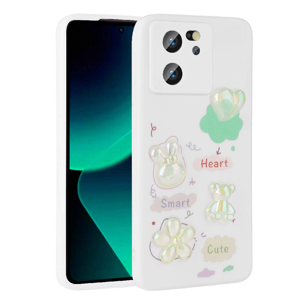 Xiaomi Mi 13T Pro Kılıf Kabartma Figürlü Parlak Zore Toys Silikon Kapak Mor