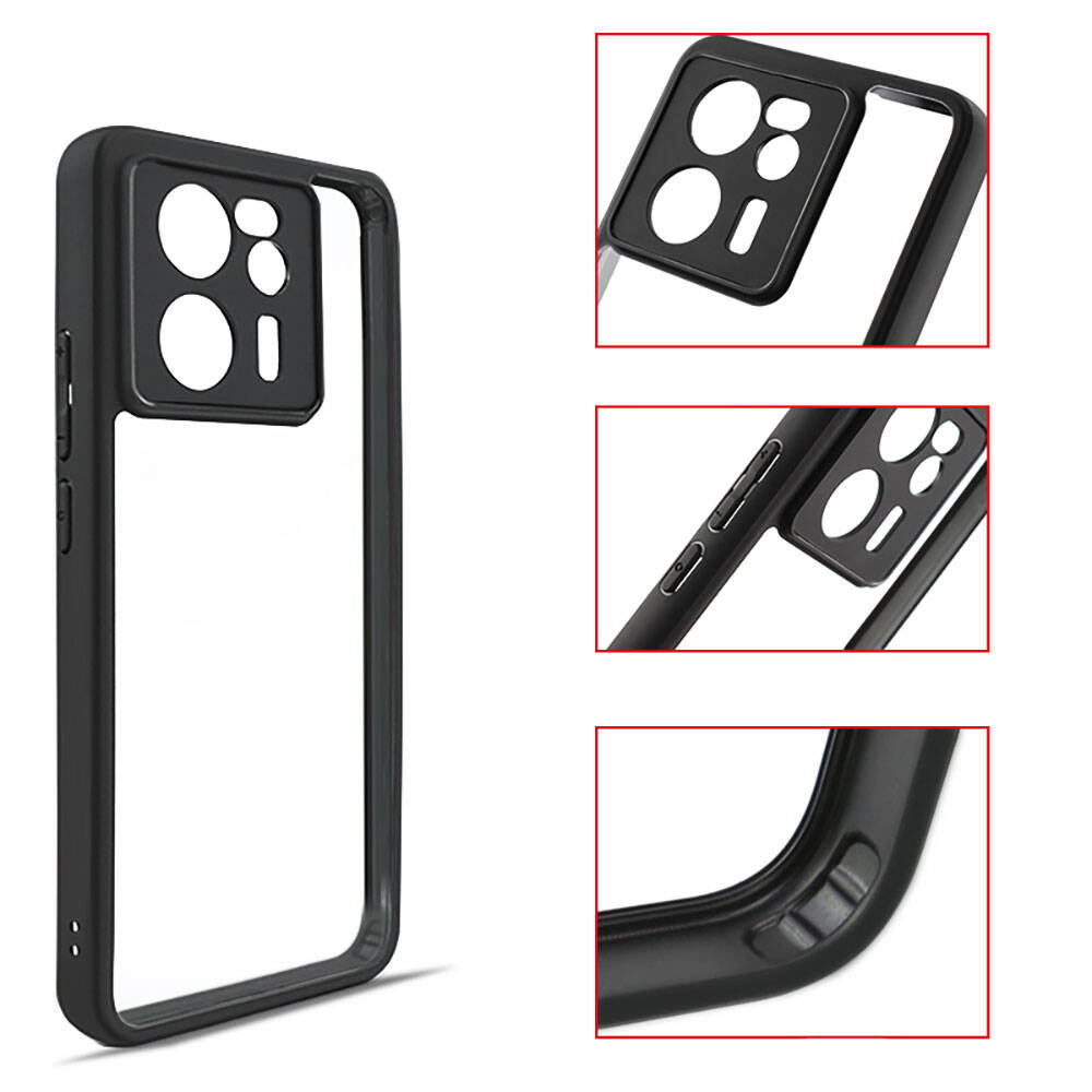Xiaomi Mi 13T Pro Kılıf Kamera Korumalı Şeffaf Arka Yüzey Zore New Roll Kapak Siyah