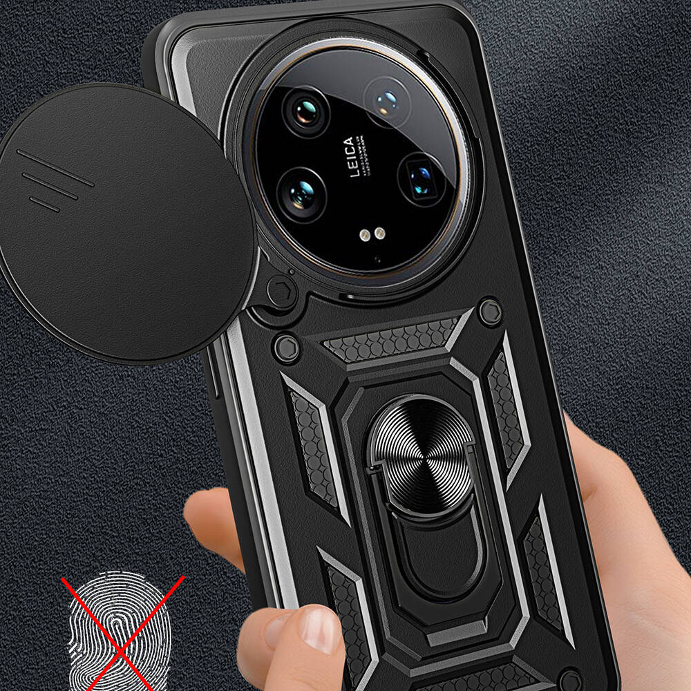 Xiaomi Mi 14 Ultra Kılıf Magnetik Standlı Kamera Korumalı Zore Sürgülü Vega Kapak Mavi