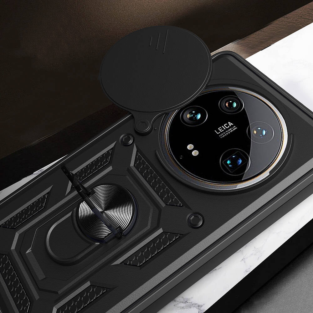 Xiaomi Mi 14 Ultra Kılıf Magnetik Standlı Kamera Korumalı Zore Sürgülü Vega Kapak Mavi