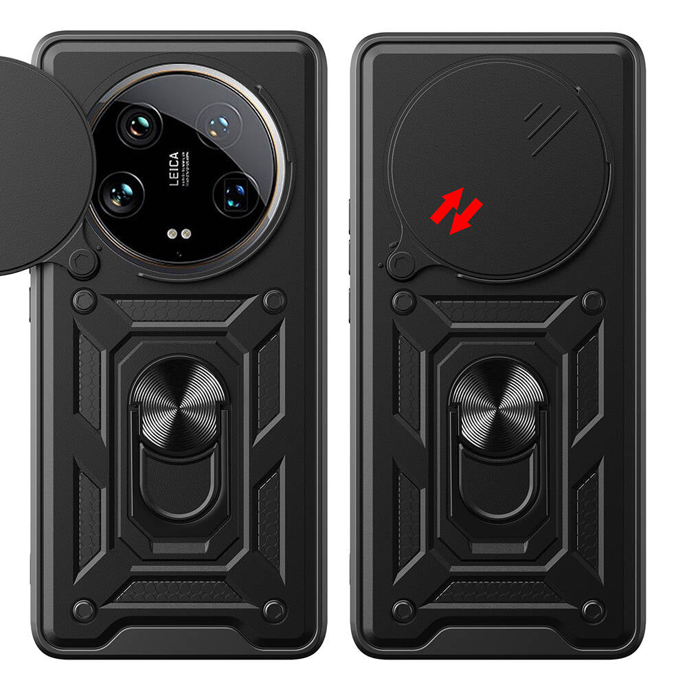 Xiaomi Mi 14 Ultra Kılıf Magnetik Standlı Kamera Korumalı Zore Sürgülü Vega Kapak Mavi