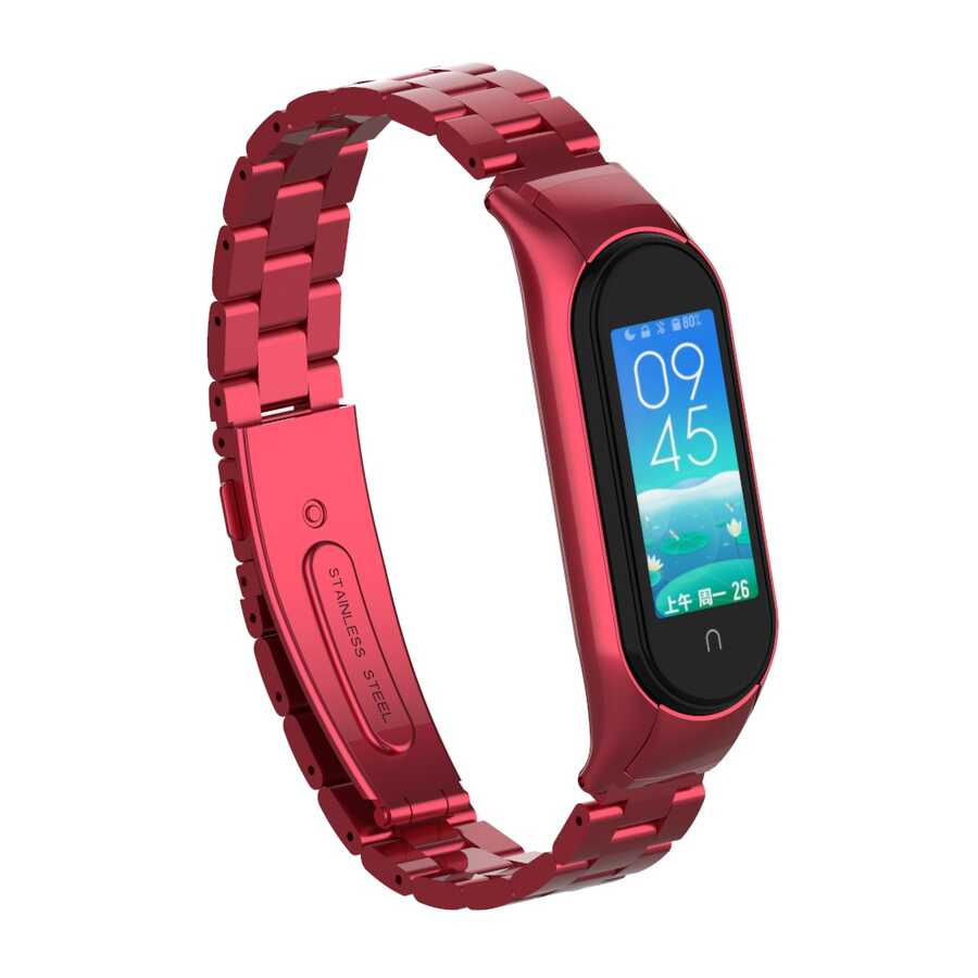 Xiaomi Mi Band 6 KRD-04 Metal Kordon Kırmızı
