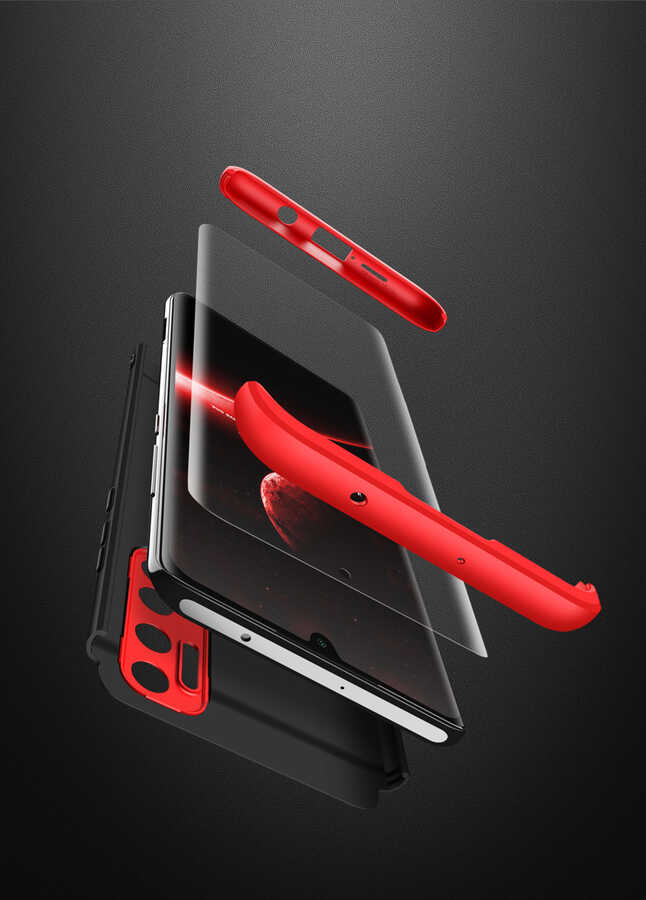 Xiaomi Mi Note 10 Lite Kılıf Zore Ays Kapak Siyah-Kırmızı