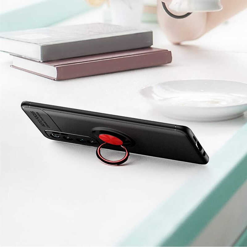 Xiaomi Mi Note 10 Lite Kılıf Zore Ravel Silikon Kapak Siyah-Kırmızı