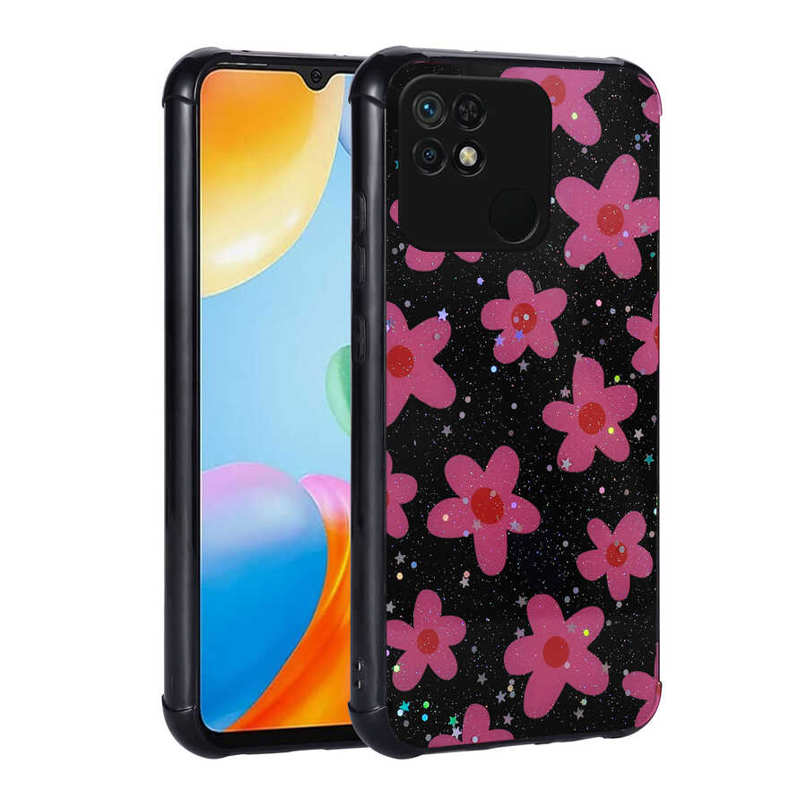Xiaomi Poco C40 Kılıf Simli Desenli Kamera Korumalı Parlak Zore Popy Kapak Çiçek