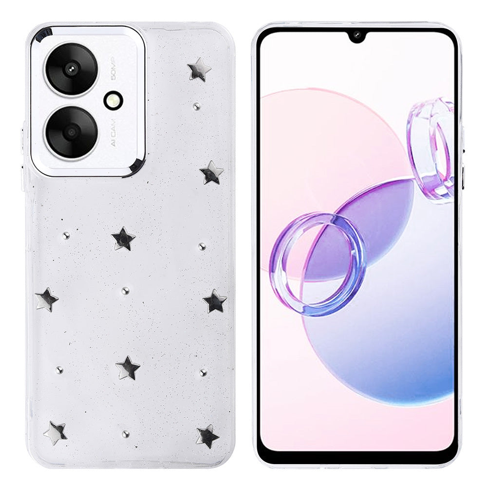 Xiaomi Poco C65 Kılıf Airbag Tasarımlı Simli Şeffaf Zore Kutup Kapak Yıldız