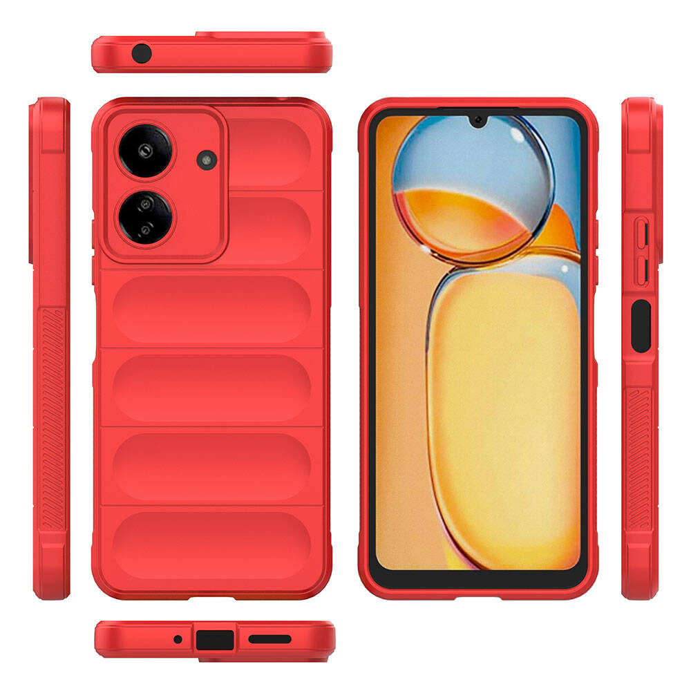Xiaomi Poco C65 Kılıf Esnek TPU Oyuklu Arka Yüzey Tasarımlı Zore Etnik Silikon Kapak Kırmızı