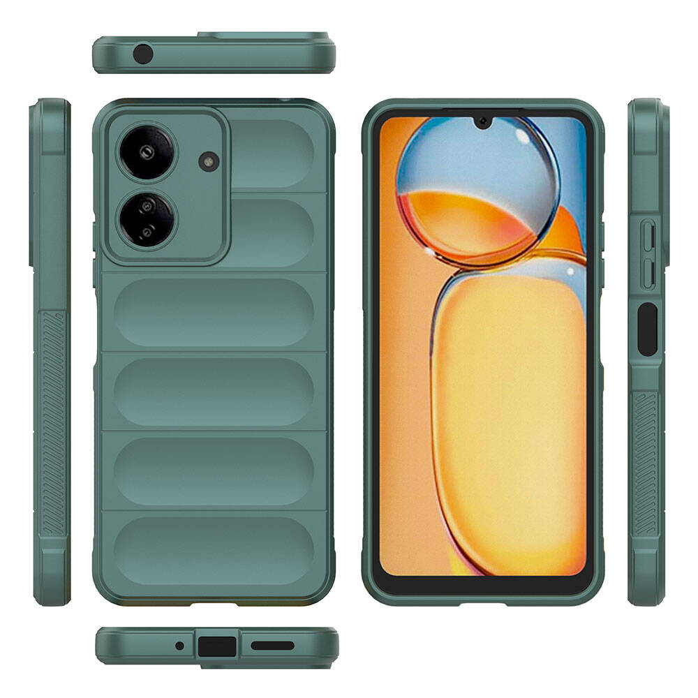 Xiaomi Poco C65 Kılıf Esnek TPU Oyuklu Arka Yüzey Tasarımlı Zore Etnik Silikon Kapak Koyu Yeşil