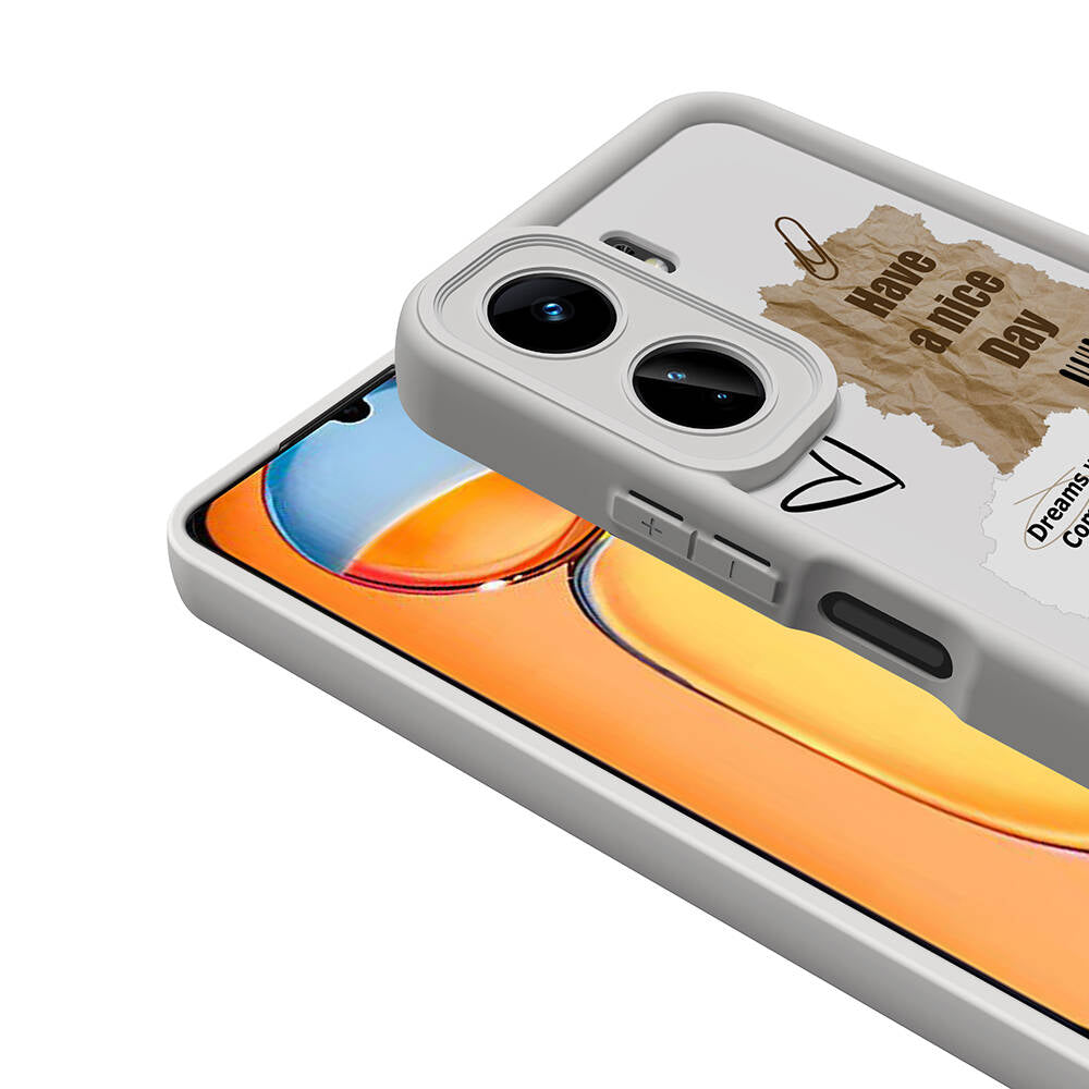 Xiaomi Poco C65 Kılıf Kamera Korumalı Baskılı Arka Yüzey Zore Klas Kapak Beyaz