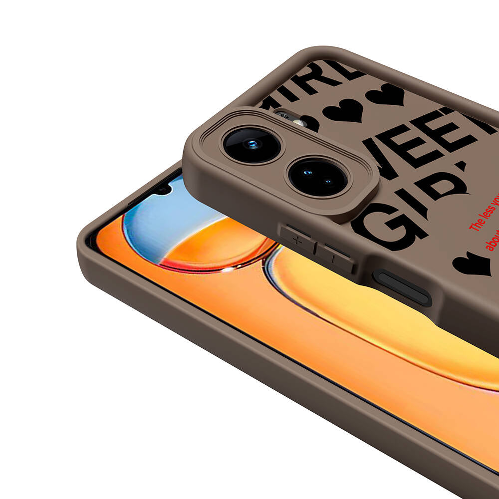 Xiaomi Poco C65 Kılıf Kamera Korumalı Baskılı Arka Yüzey Zore Klas Kapak Koyu Kahve