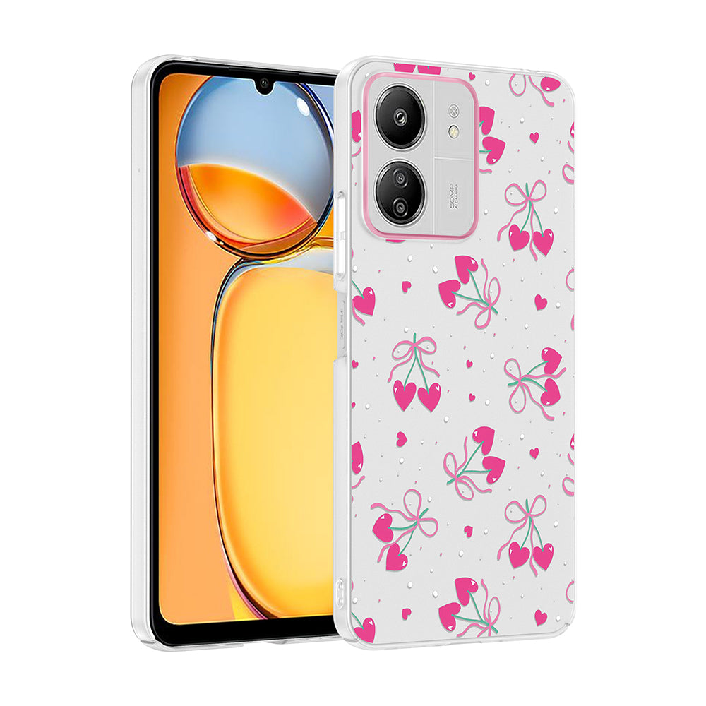 Xiaomi Poco C65 Kılıf Kamera Korumalı Desenli Zore Klip Kapak Kalpli Kiraz